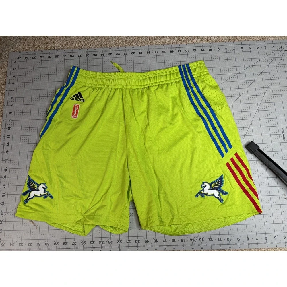 adidas Neon Yellow Athletic Shorts with Blue and Red Accents - Picture 1 of 8